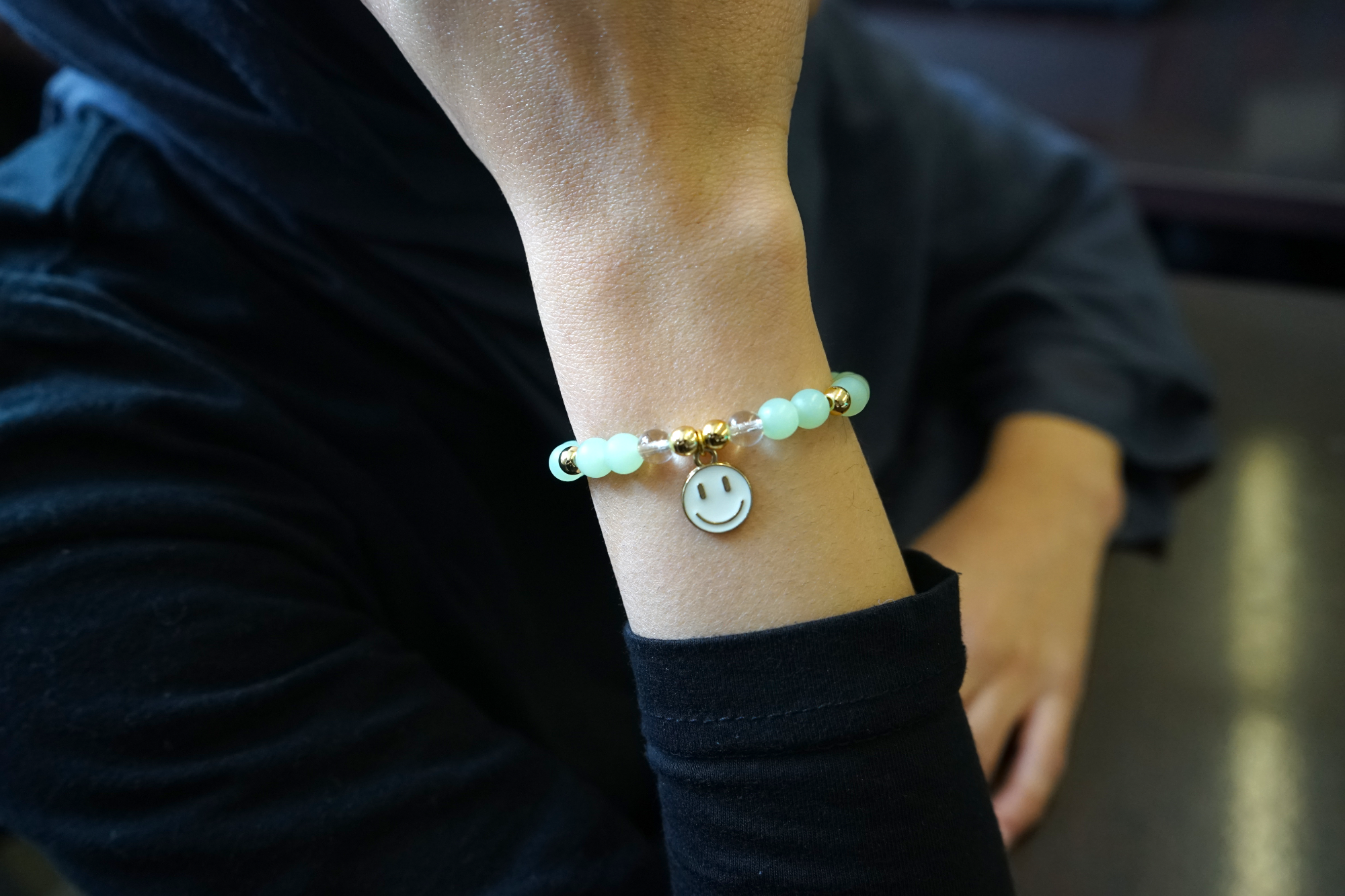 Women's Seafoam Green Bracelet with White Smiley Face