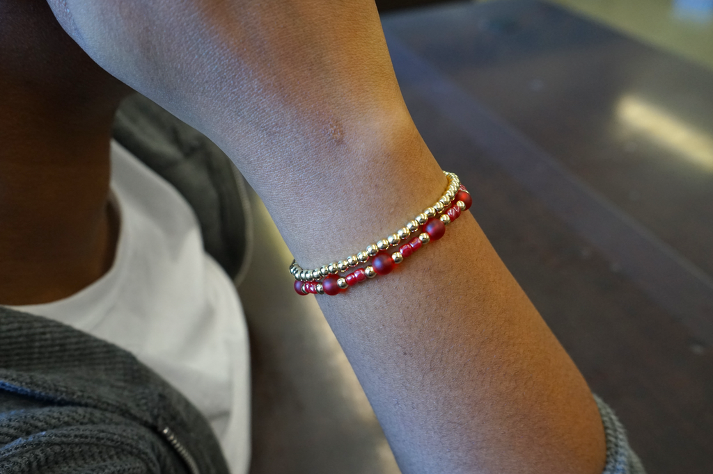 Cherry Red with Seed Bead and Gold
