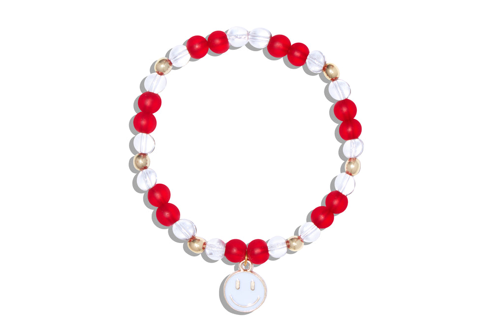 Women's Red Bracelet with White Smiley Face