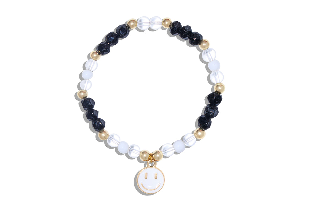 Women's Black Bracelet with White Smiley Face