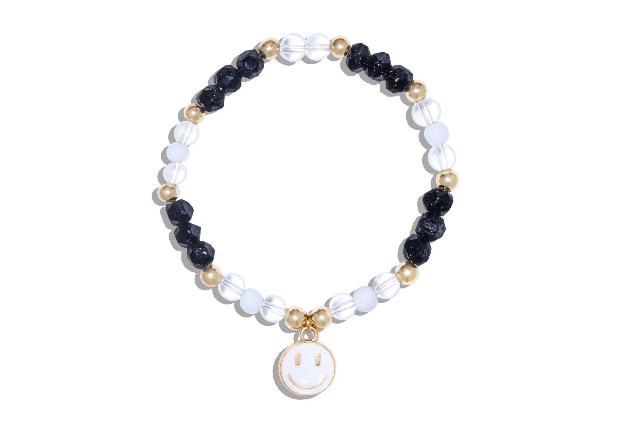 Women's Black Bracelet with White Smiley Face
