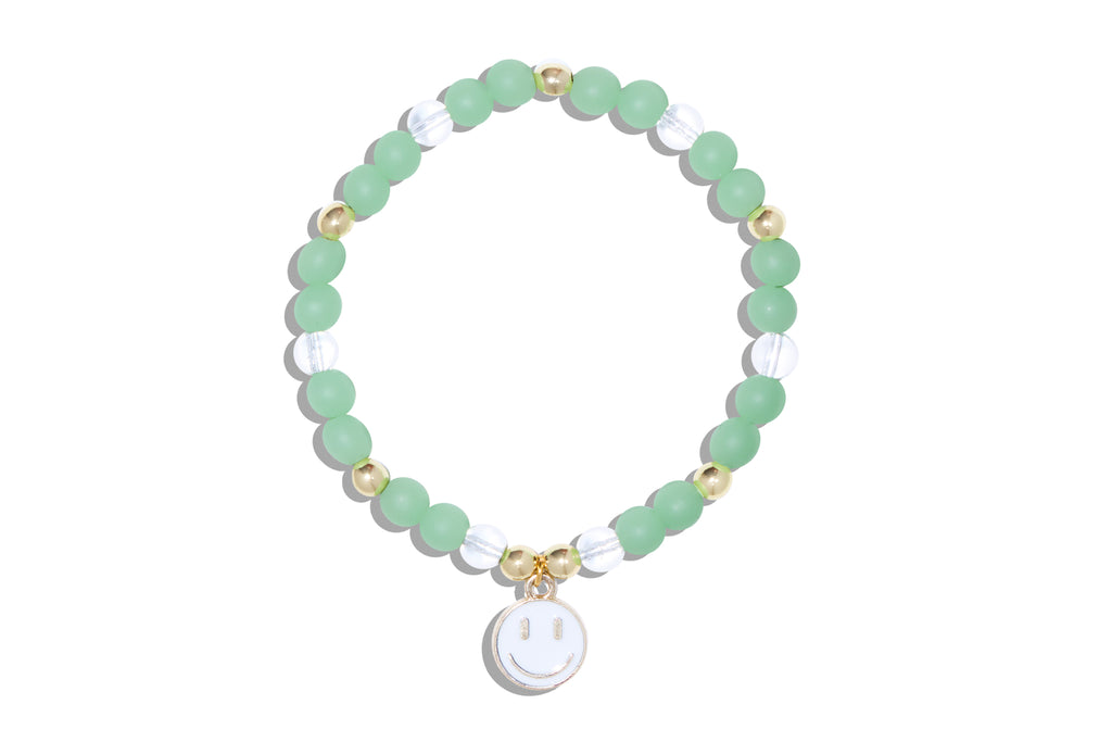 Women's Seafoam Green Bracelet with White Smiley Face